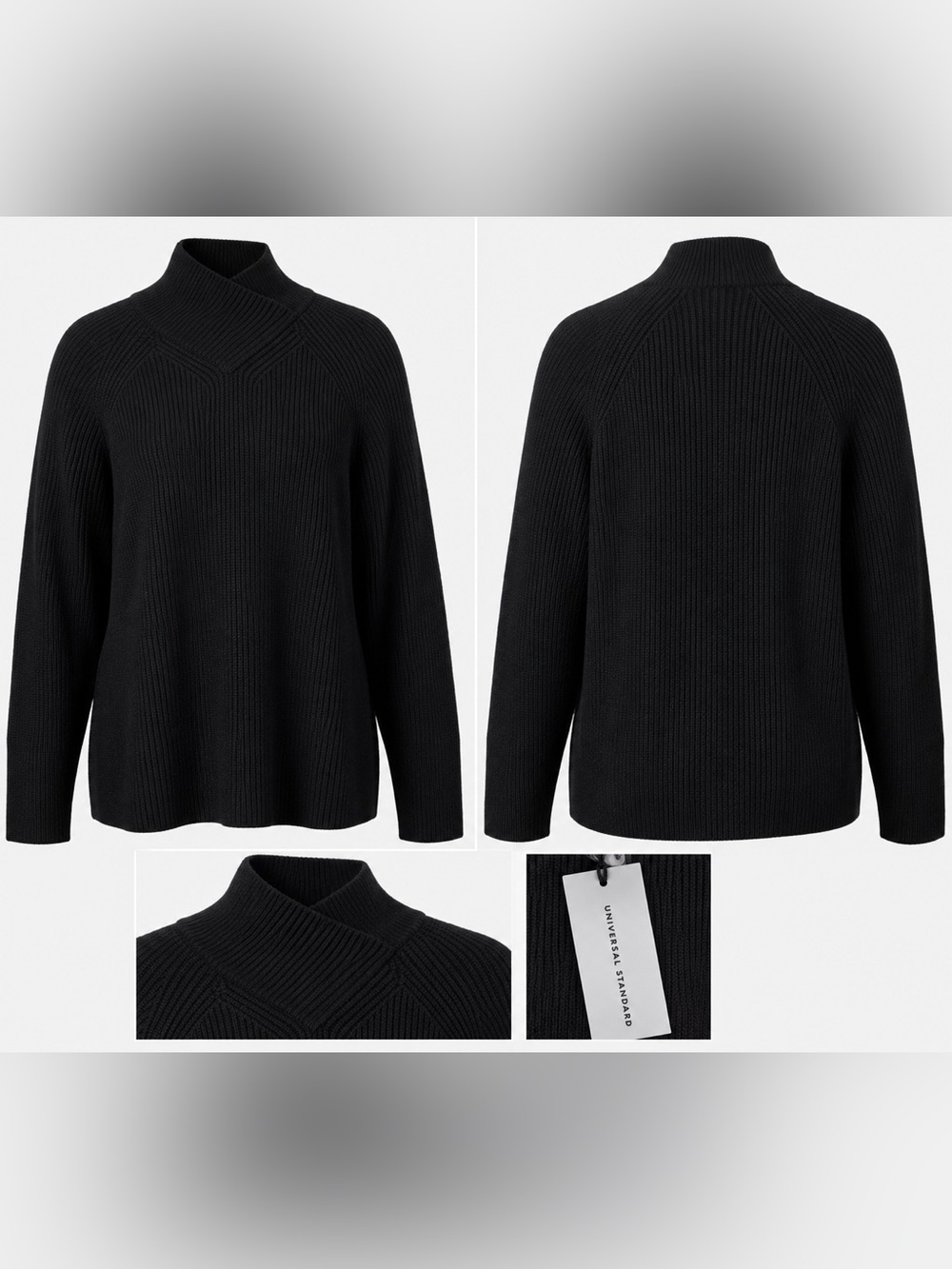 Universal Standard Black Ribbed Mock Neck Sweater Size M 18-20 NWT